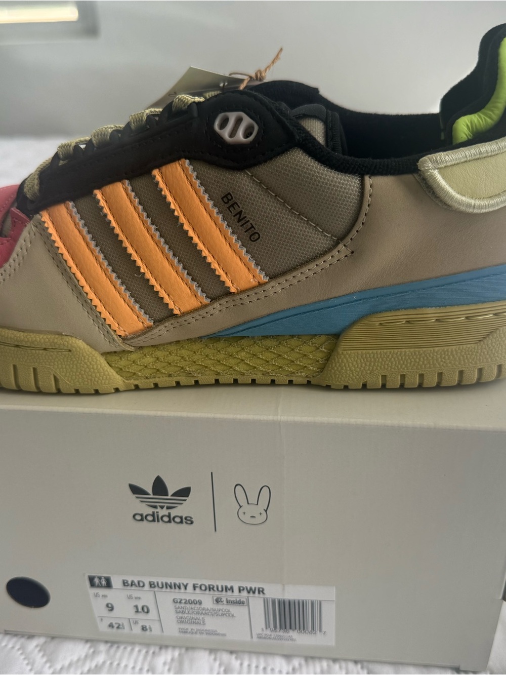 adidas Bento Low-Top Sneakers in Beige, Orange & Blue